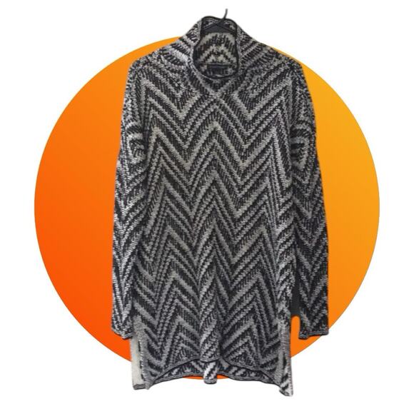 Eileen Fisher Scrunch Neck Tunic Top Sweater Dress Black Ivory Chevron XL NWT - Picture 5 of 9